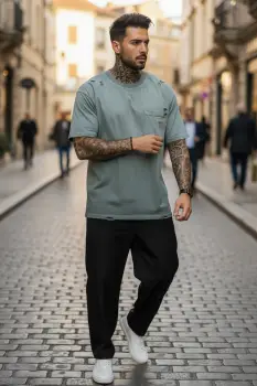 Tricou barbati  gri degrade  oversize  premium Y003 imagine