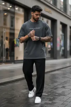 Tricou barbati  gri degrade  oversize  premium Y110 imagine