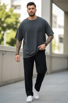 Tricou barbati  gri   oversize  premium Y007 imagine