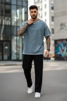 Tricou barbati  gri   oversize  premium Y218 imagine