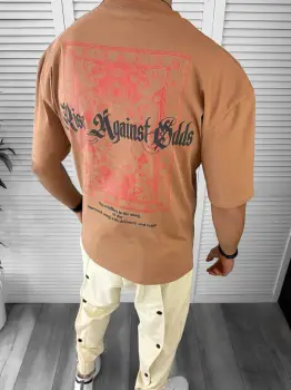 Tricou barbati maro cu imprimeu pe spate oversize 13045 O6-6.1 imagine