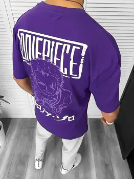 Tricou barbati mov  cu imprimeu pe spate  oversize 11823  P19-6.1 imagine