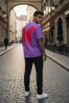 Tricou barbati  mov   oversize  premium Y265 imagine