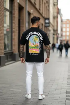 Tricou barbati negru cu imprimeu  oversize 1858 D3-1.3 imagine