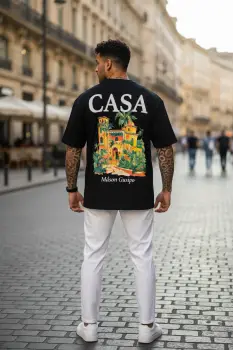Tricou barbati negru cu imprimeu  oversize 335 D3-2.4 imagine