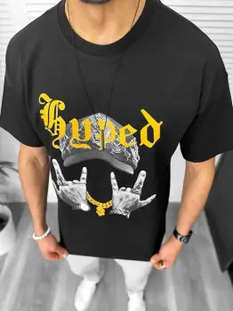 Tricou barbati negru  cu imprimeu  oversize Y171 imagine