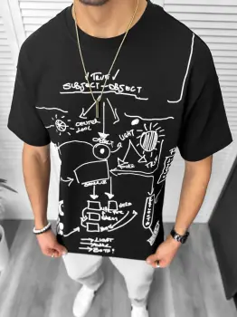 Tricou barbati negru  cu imprimeu  oversize Y181 22A-4.3 imagine
