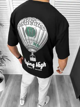 Tricou barbati negru  cu imprimeu pe spate  oversize 11813  D2-2.4 imagine