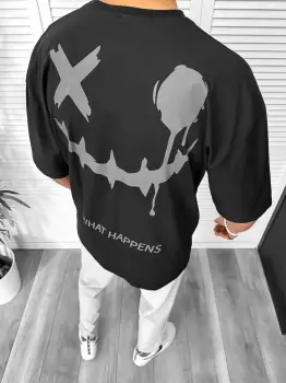 Tricou barbati negru  cu imprimeu pe spate  oversize 11815 D3-3.4 imagine