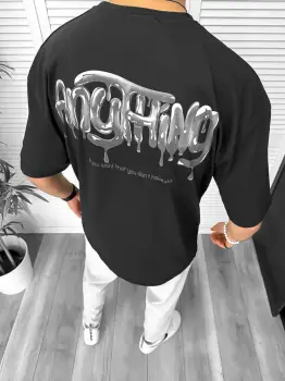 Tricou barbati negru  cu imprimeu pe spate  oversize 11818  O5-7.1 imagine