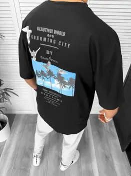 Tricou barbati negru  cu imprimeu pe spate  oversize 11820  P19-6.2 imagine