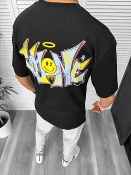 Tricou barbati negru  cu imprimeu pe spate  oversize 11824  N2-3.2 imagine