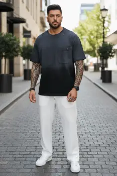 Tricou barbati  negru degrade  oversize  premium Y003 imagine