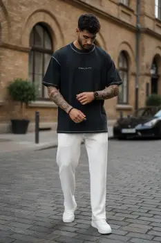 Tricou barbati  negru  oversize  premium Y218 imagine