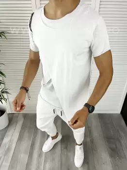 Tricou barbati slim fit alb B7811 P0-1.3 imagine
