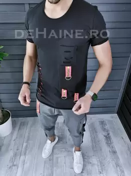 Tricou barbati slim fit asimetric negru ZR A9128 K3-5 imagine