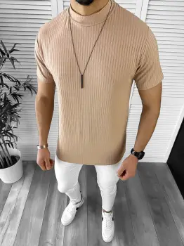Tricou barbati slim fit crem 12466 imagine
