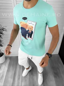Tricou barbati turcoaz cu imprimeu slim fit  B7834 P15-5 imagine