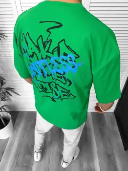 Tricou barbati verde  cu imprimeu pe spate  oversize 11814 22A-2.3 imagine