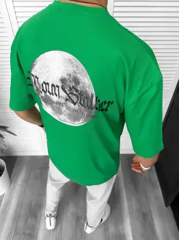 Tricou barbati verde  cu imprimeu pe spate  oversize 11821  O1-3.2 imagine
