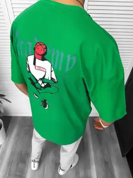 Tricou barbati verde  cu imprimeu pe spate  oversize 11825  P19-6.2 imagine