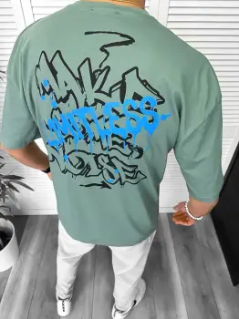 Tricou barbati vernil  cu imprimeu pe spate  oversize 11814   D3-4.1 imagine