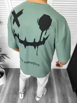 Tricou barbati vernil  cu imprimeu pe spate  oversize 11815 22A-2.1 imagine