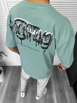 Tricou barbati vernil  cu imprimeu pe spate  oversize 11818  O5-7.2 imagine