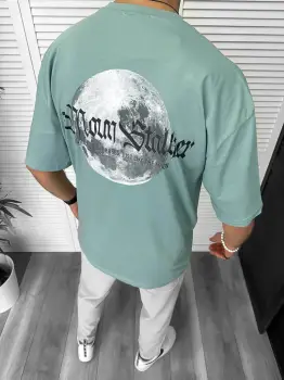 Tricou barbati vernil  cu imprimeu pe spate  oversize 11821  O1-3.2 imagine