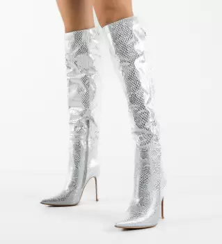 Cizme cu toc Bybyam Argintii 2 imagine