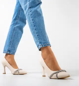 Pantofi cu toc Yajo Bej 2 imagine