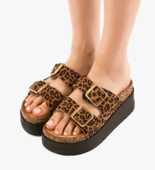 Papuci dama Olive Animal Print imagine