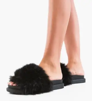 Papuci dama Puffu Negre imagine