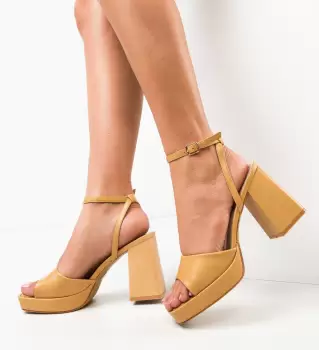 Sandale cu toc Flaviana Camel imagine