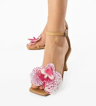 Sandale cu toc Orchidee Bej imagine