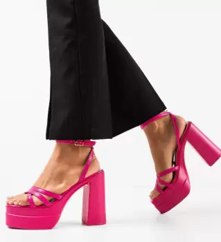 Sandale cu toc Shreya Fuchsia imagine