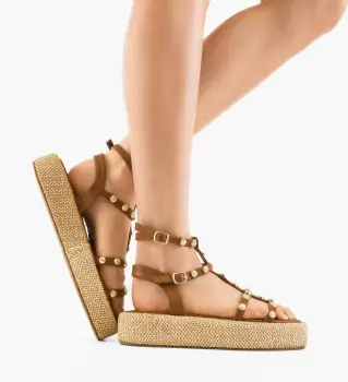 Sandale dama Straw Camel imagine