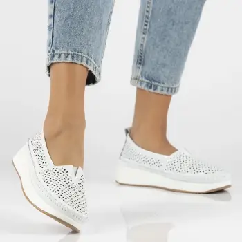 Pantofi piele naturala 4555 alb imagine