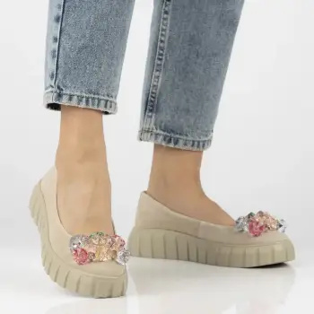 Pantofi piele naturala 4682 bej imagine