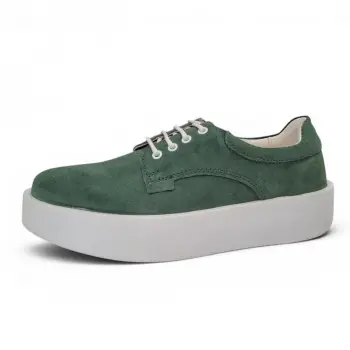 Pantofi piele naturala 606 verde velur imagine