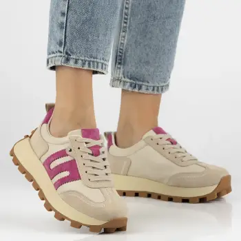 Pantofi piele naturala 6743 bej-roz imagine