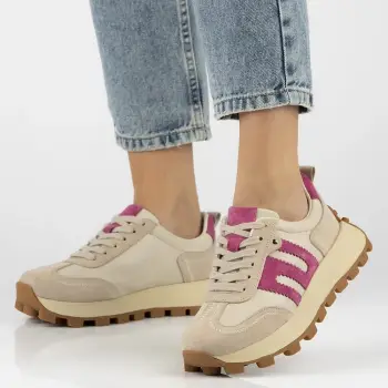 Pantofi piele naturala 6743 bej-roz imagine