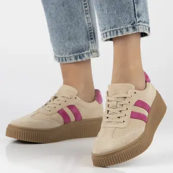 Pantofi piele naturala 6776 bej-roz imagine