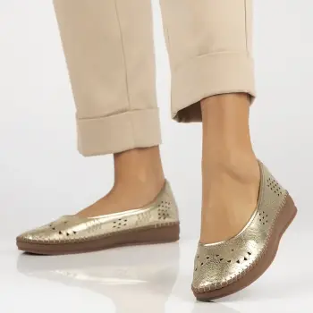 Pantofi piele naturala 6831 auriu imagine