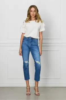 Blugi Anastasia albastri cu rupturi imagine