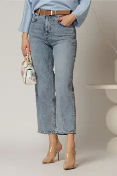 Blugi dama albastri croi mom fit cu talie inalta imagine