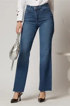 Blugi dama albastri cu croi evazat imagine