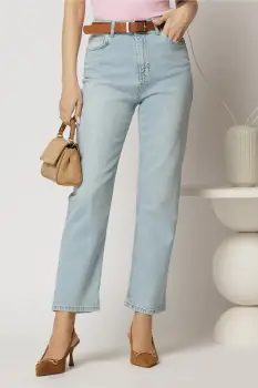 Blugi dama albastri mom fit casual imagine