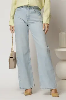 Blugi dama albastru deschis cu croi larg imagine