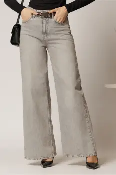 Blugi dama gri deschis cu croi larg si curea in talie imagine